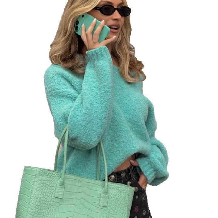 Damen Kurzgeschnitteter Off-Shoulder Bouclé-Pullover mit Cropped-Schnitt Drune