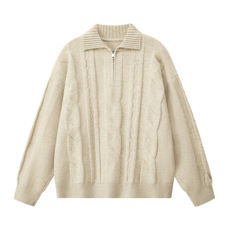 Damen Oversize Zopfstrickpullover mit hohem Rollkragen und Knopfleiste Drune