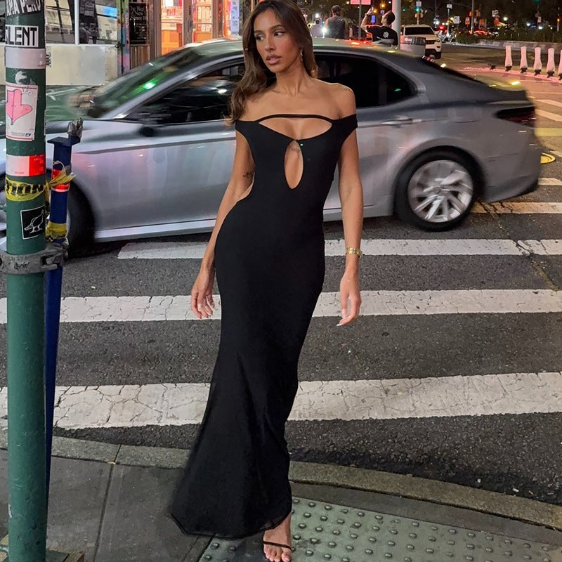 Damen Elegantes Wickelkleid mit Off-Shoulder Design und geschlitztem Rücken Drune