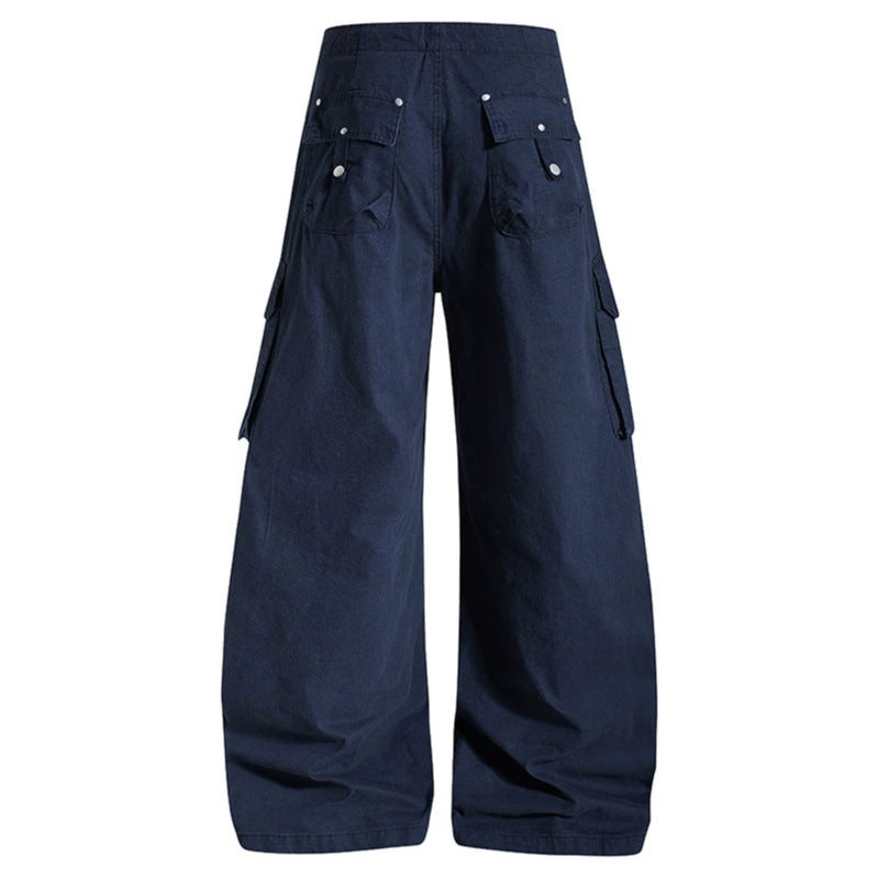Damen weite High-Waist Cargo-Hose mit Tunnelzugbund und großen Klapptaschen Drune
