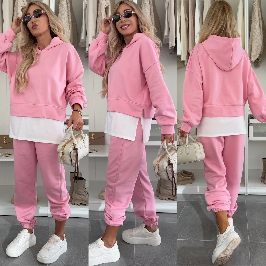 Damen Oversized Hoodie- und Jogging-Set aus Bio-Baumwolle mit Cropped-Sweat und elastischer Bündchenhose Drune