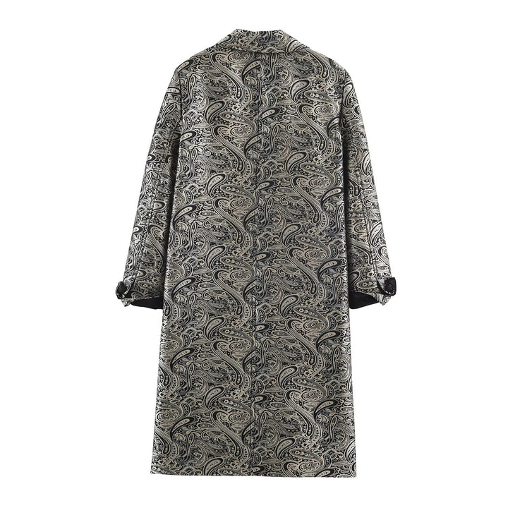 Damen Paisley-Mantel im Jacquard-Muster mit Doppelreiher Drune