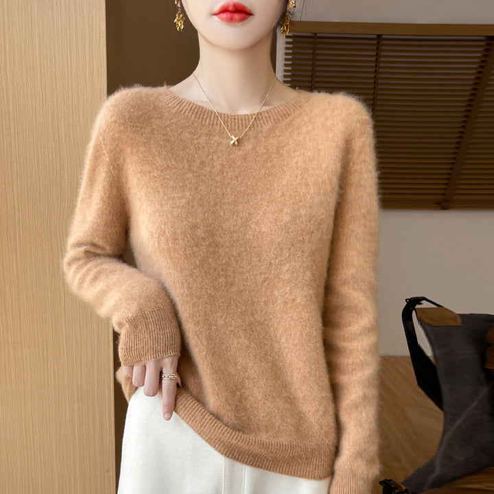 Damen Weicher Mohair‑Optik Rundhals‑Pullover mit feinem Rippsaum und leichter Oversize‑Passform Drune