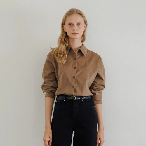 Damen Elegante und lockere Bluse mit schmalem Kragen Drune