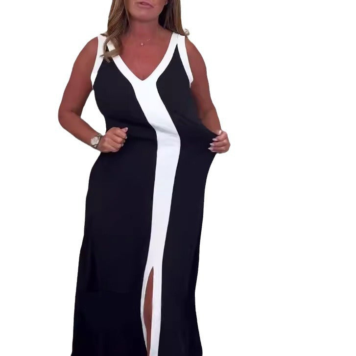 Damen nan tailliertes V-Ausschnitt-Bahnenkleid mit kontrastierender Mittelpasse und mittigem Frontschlitz Drune