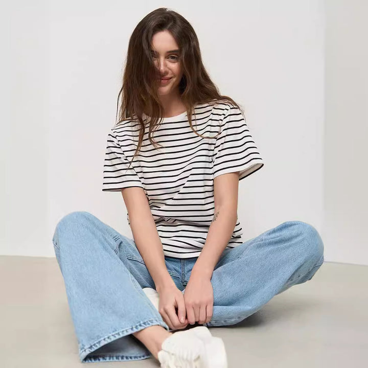 Damen lässiges gestreiftes T-Shirt aus Biobaumwolle Drune