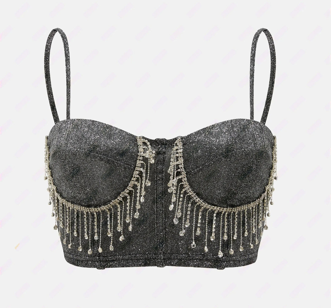 Damen Glitzerndes Bustier mit funkelnden Strassdetails und Spaghettiträgern Drune