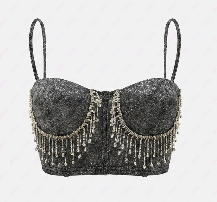 Damen Glitzerndes Bustier mit funkelnden Strassdetails und Spaghettiträgern Drune