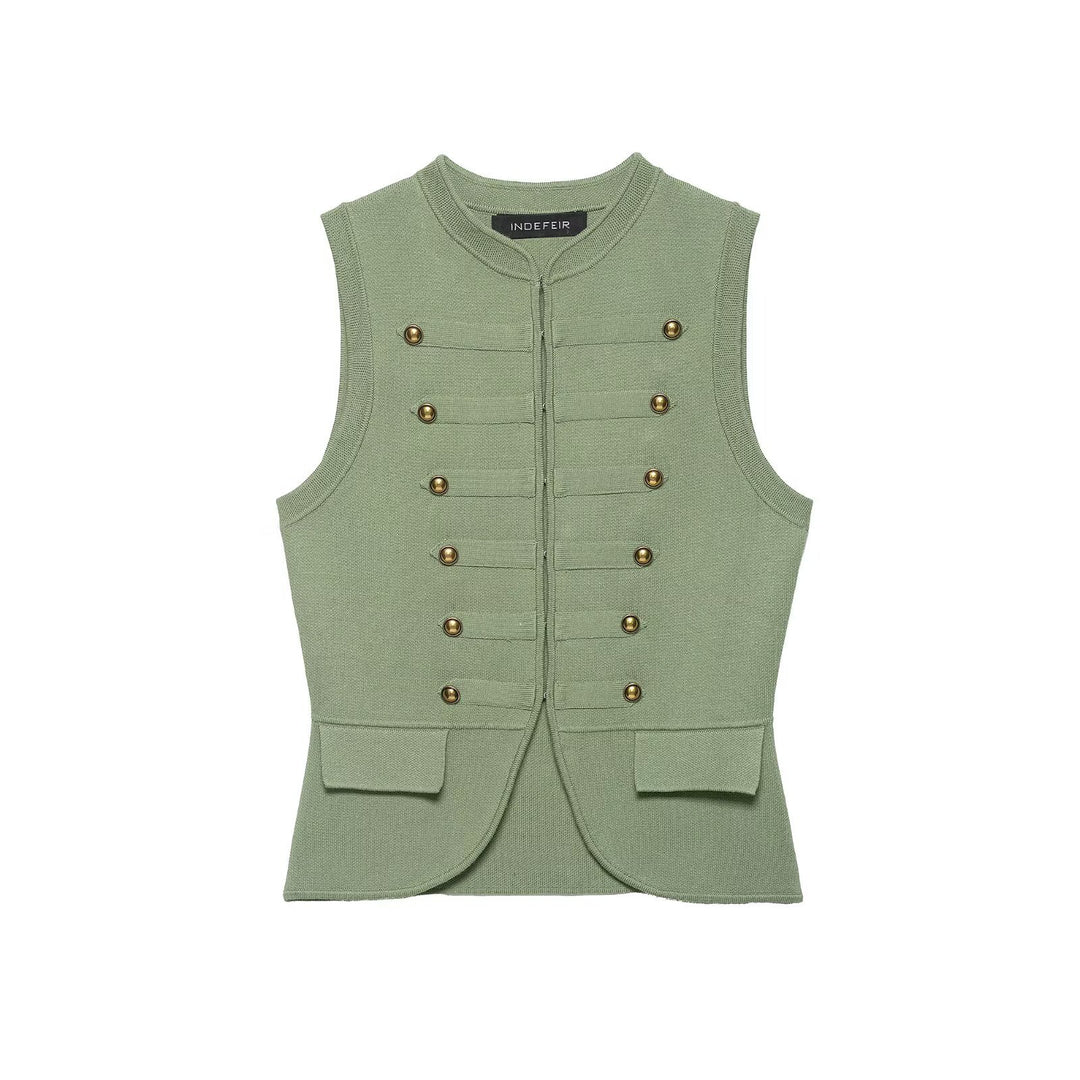 Damen raffinierte Utility-Weste im Militärstil mit Knopfdetails Drune