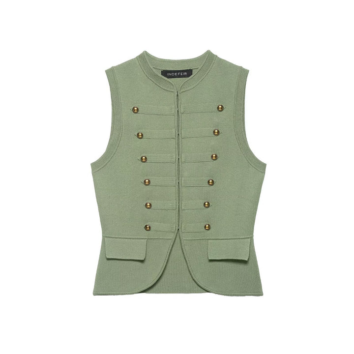 Damen raffinierte Utility-Weste im Militärstil mit Knopfdetails Drune