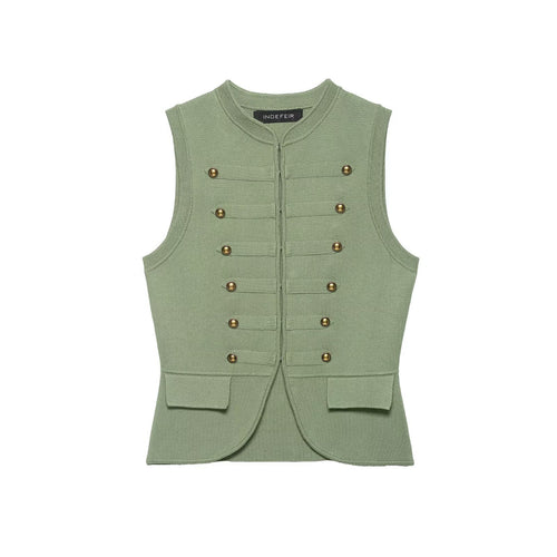 Damen raffinierte Utility-Weste im Militärstil mit Knopfdetails Drune