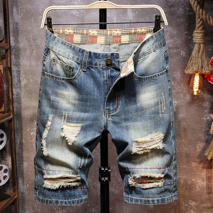 Herren Destroyed Denim-Shorts mit stylischen Rissen und Vintage-Details Drune