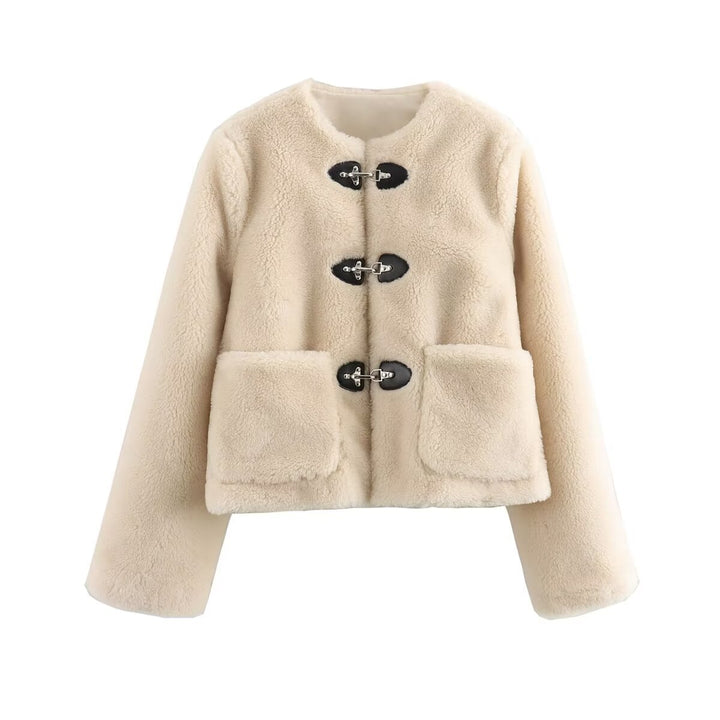 Damen nan Teddyjacke mit Knebelverschlüssen und großen aufgesetzten Taschen Drune