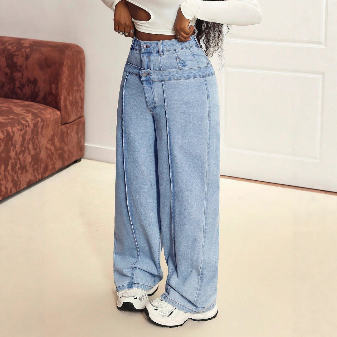 Damen weite Jeans mit innovativem Schnitt und asymmetrischem Design Drune