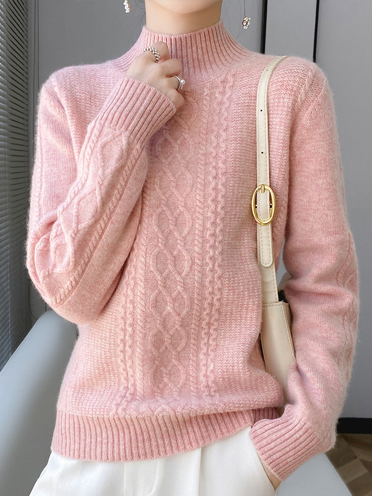 Damen Weicher Zopfstrick-Mockneck-Pullover mit leichtem Mohair-Effekt Drune