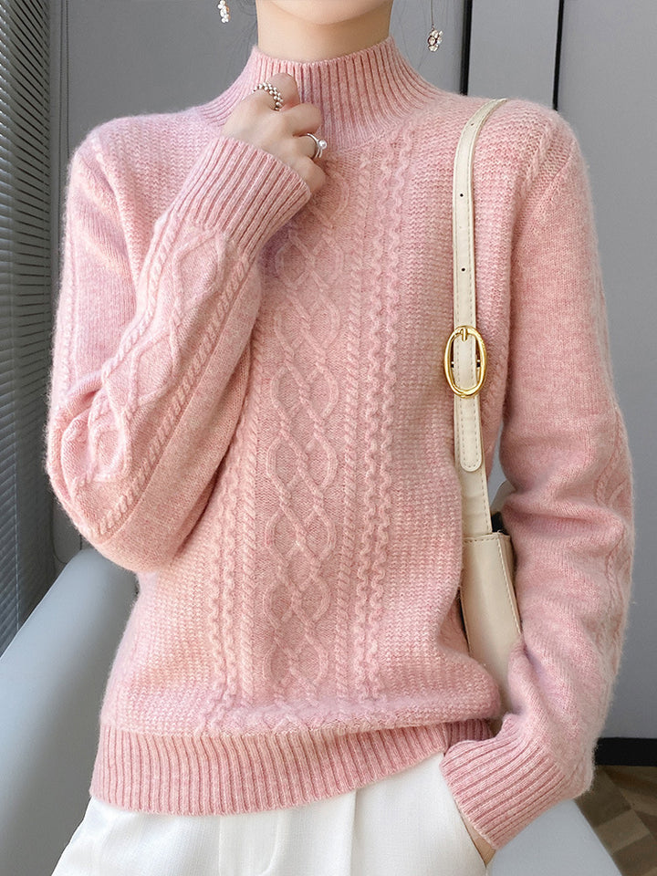 Damen Weicher Zopfstrick-Mockneck-Pullover mit leichtem Mohair-Effekt Drune