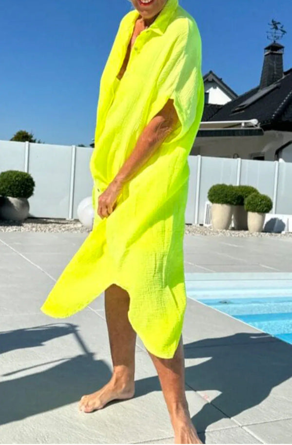 Damen Leichtes Baumwoll Button-Up Überkleid Drune