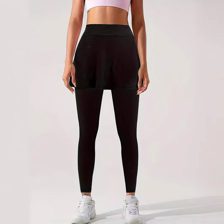 Damen High‑Waist Leggings mit angesetztem Rock‑Overlay Drune