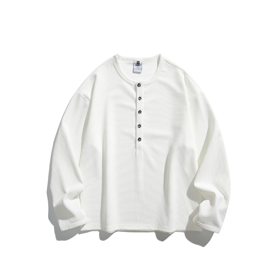 Unisex Waffelstrick-Henleyshirt mit Knopfleiste und Rundhalsausschnitt Drune