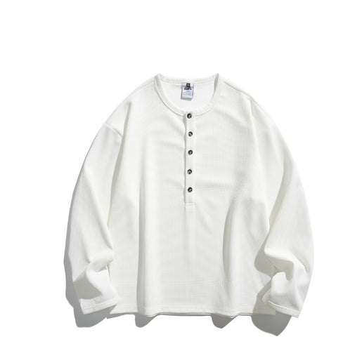 Unisex Waffelstrick-Henleyshirt mit Knopfleiste und Rundhalsausschnitt Drune