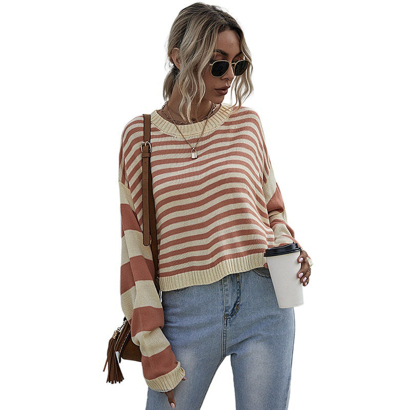 Damen Lässiger gestreifter Pullover Drune