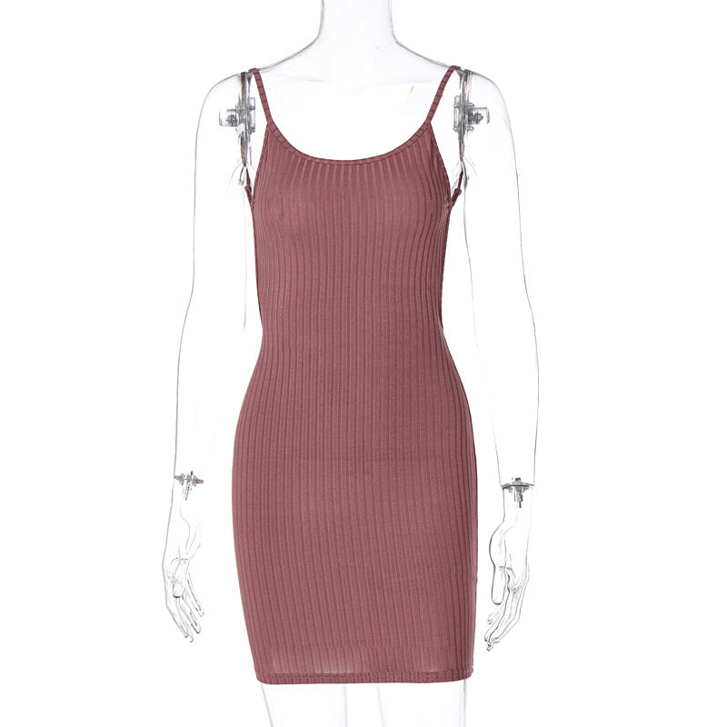 Damen figurbetontes Rippenkleid mit verstellbaren Spaghettiträgern Drune