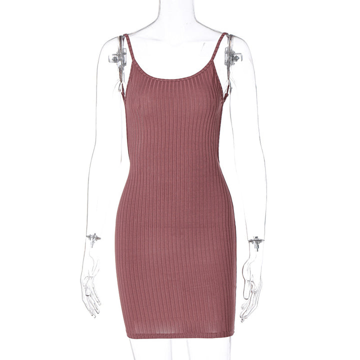 Damen figurbetontes Rippenkleid mit verstellbaren Spaghettiträgern Drune