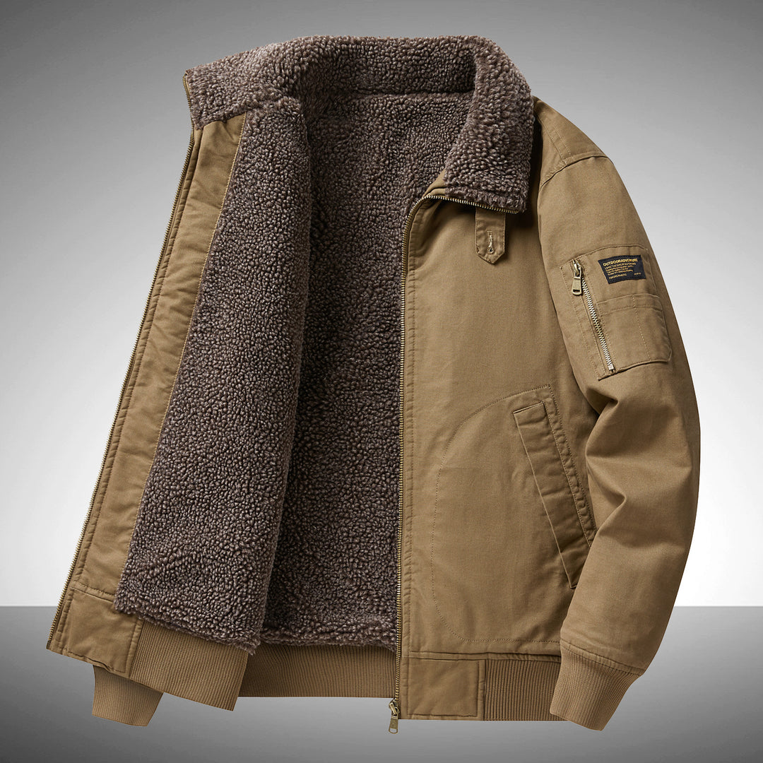 Men's  plush pile-lined utility flight jacket with zipped sleeve pocket and reinforced hand pockets Drune