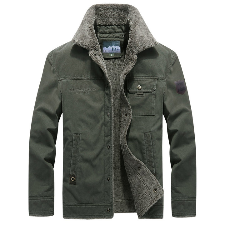 Herren nan robuste Thermo-Canvasjacke im Fieldstil mit Teddyfutter, verdeckter Druckknopfleiste und multifunktionalen Brusttaschen Drune