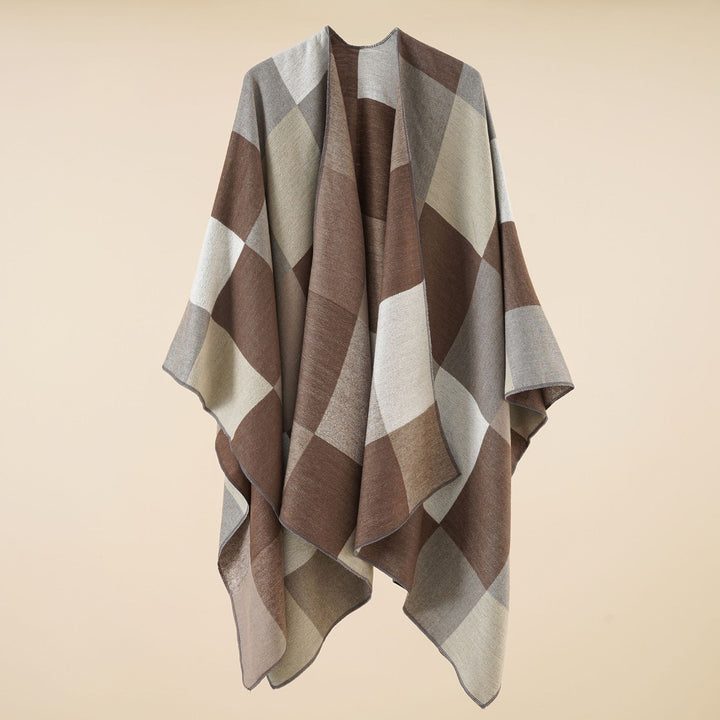 Damen Leichter Jacquard-Poncho mit geometrischem Muster und asymmetrischem Saum Drune