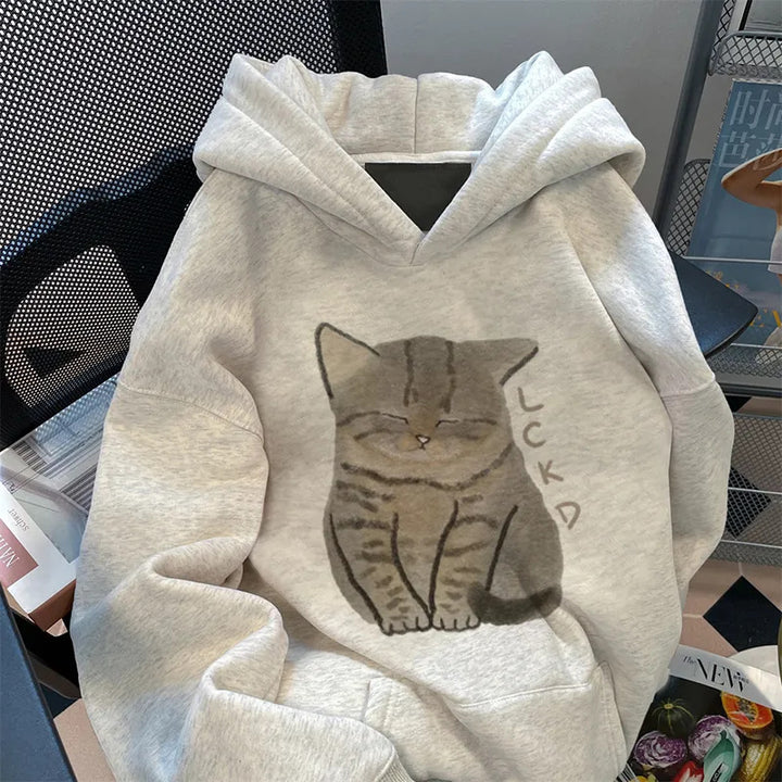 Damen Kapuzenpullover mit niedlichem Katzenmotiv Drune