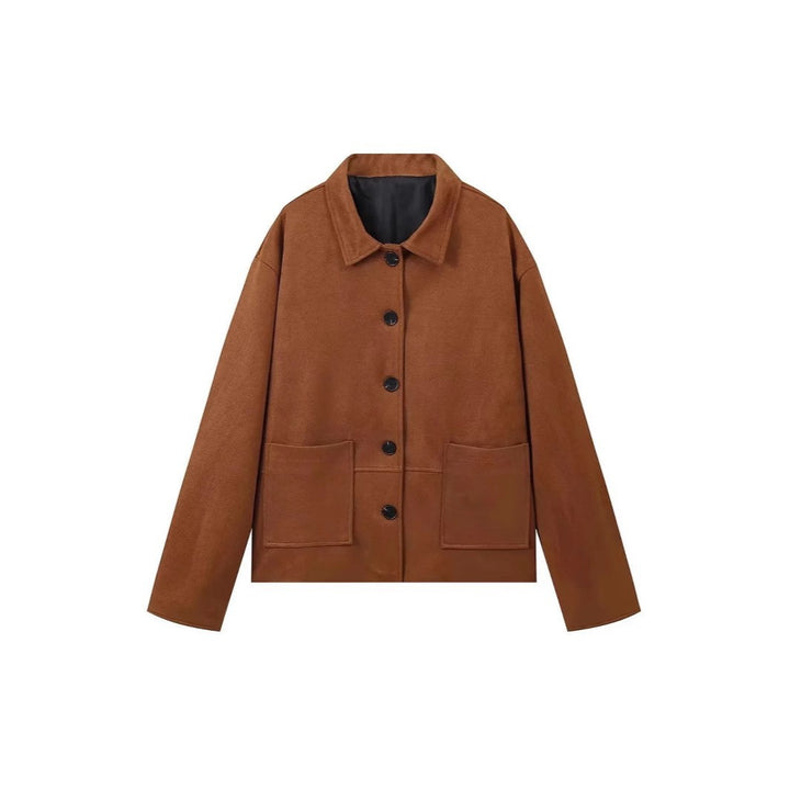 Damen Velourslederjacke mit weitem Schnitt, Hemdkragen und aufgesetzten Taschen Drune
