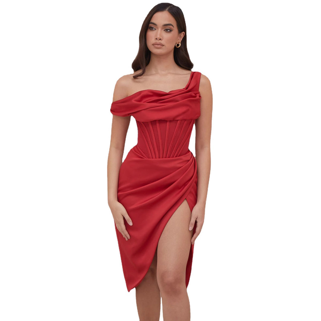 Damen Elegantes Wickelkleid mit asymmetrischem Saum und sexueller Silhouette Drune