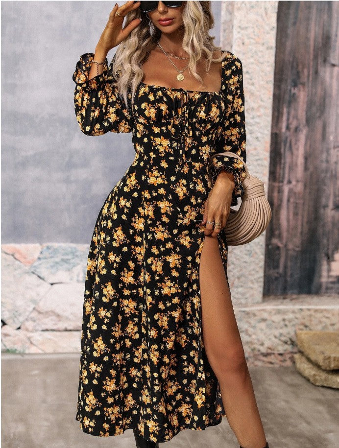 Damen Maxikleid mit tiefem Schlitz und floralem Design Drune