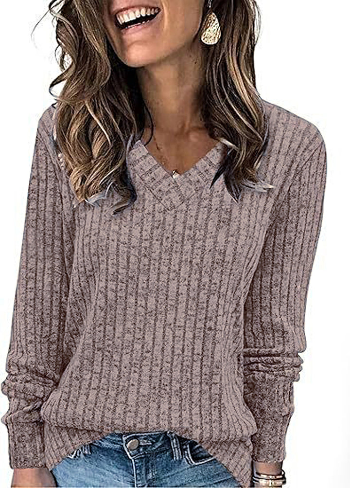 Damen Strickpullover mit V-Ausschnitt und strukturiertem Rippendesign Drune
