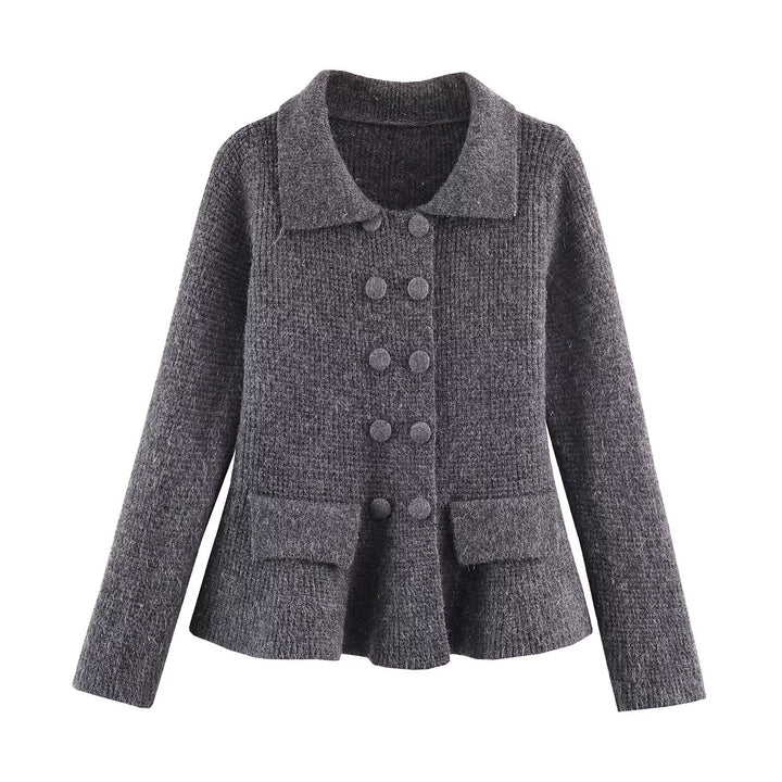 Damen Doppelreihige Bouclé-Jacke mit Schößchen, aufgesetzten Taschen und Hemdkragen Drune