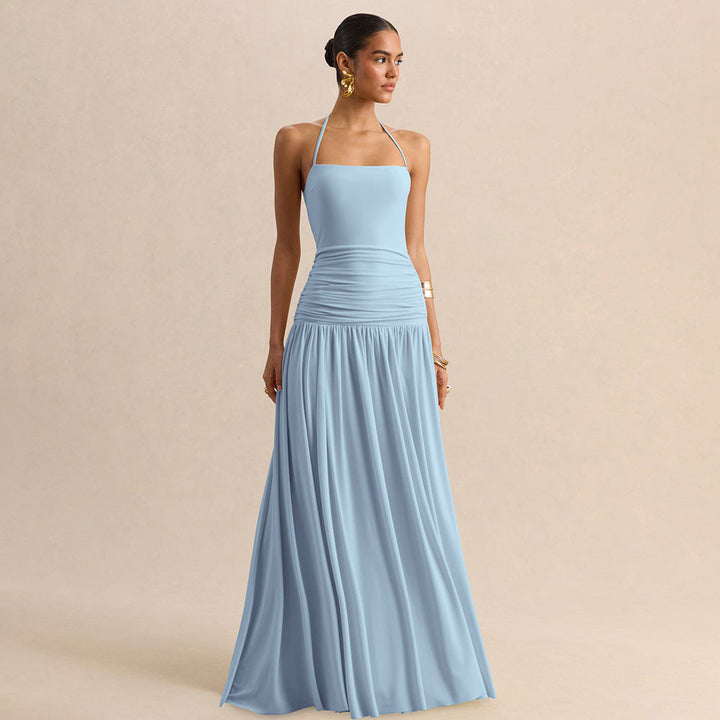 Damen Maxikleid mit Raffungen und schulterfreiem Design Drune