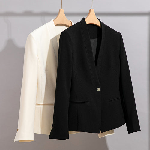 Damen Figurbetonter Ein-Knopf-Blazer mit minimalistischer V-Front und Einschubtaschen Drune