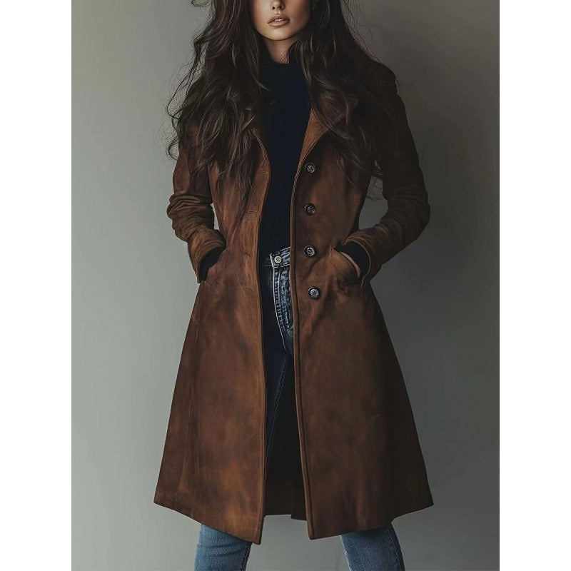 Damen Longline Wollmix-Mantel mit tailliertem Schnitt, Reverskragen und Pattentaschen Drune