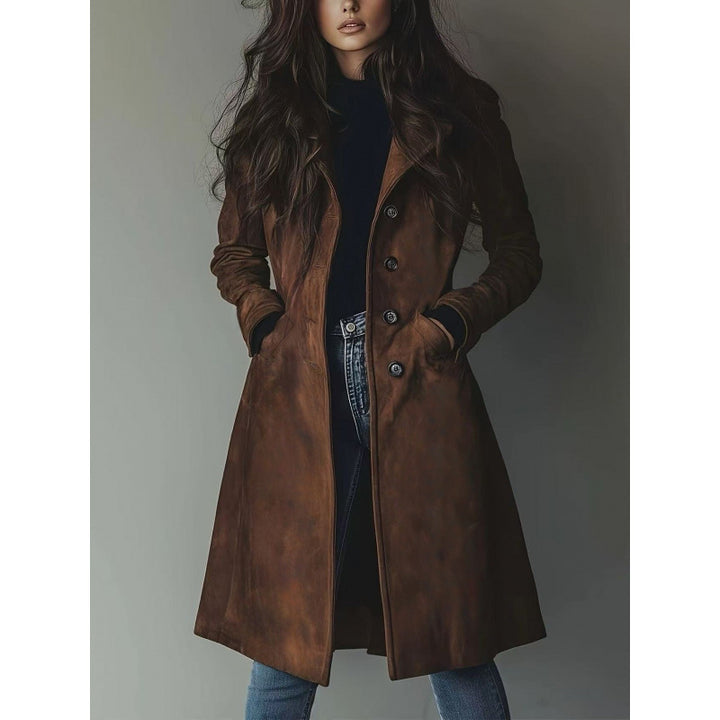 Damen Longline Wollmix-Mantel mit tailliertem Schnitt, Reverskragen und Pattentaschen Drune