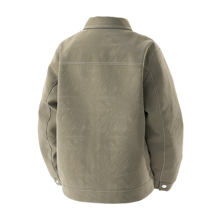 Herren Shirt-Jacke aus Veloursleder‑Optik mit kontrastierenden Ziernähten & Brustklappen Drune