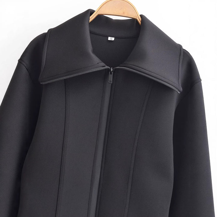 Damen 100+ taillierte Cropped Neoprenblousonjacke mit übergroßem Kragen Drune