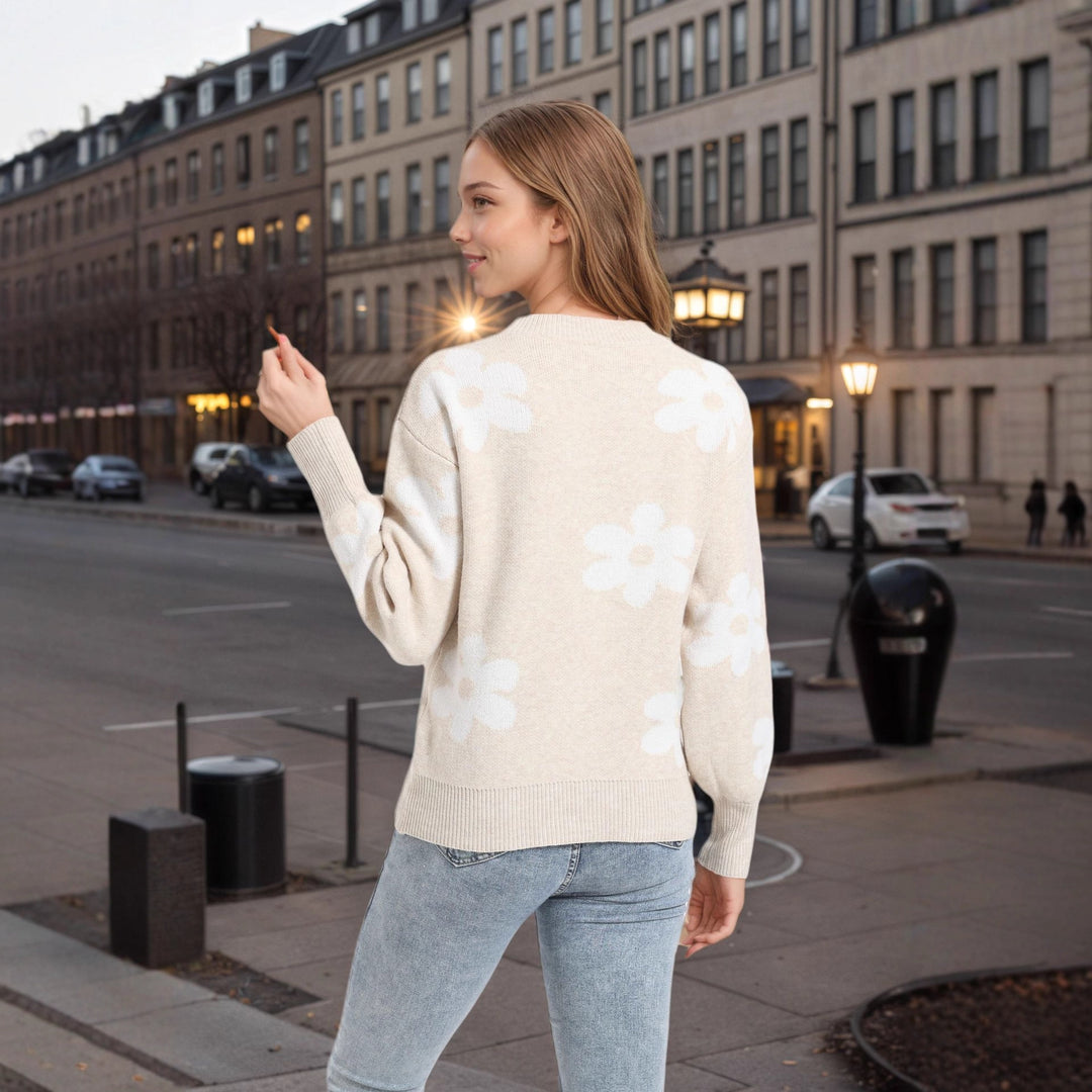 Damen Pulli mit floralem Design und lässigem Schnitt Drune