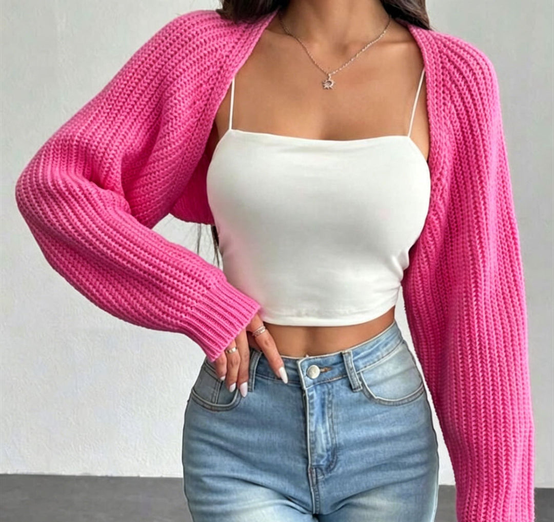 Damen Kurzbolero aus grobem Rippstrick mit Oversized-Ärmeln Drune