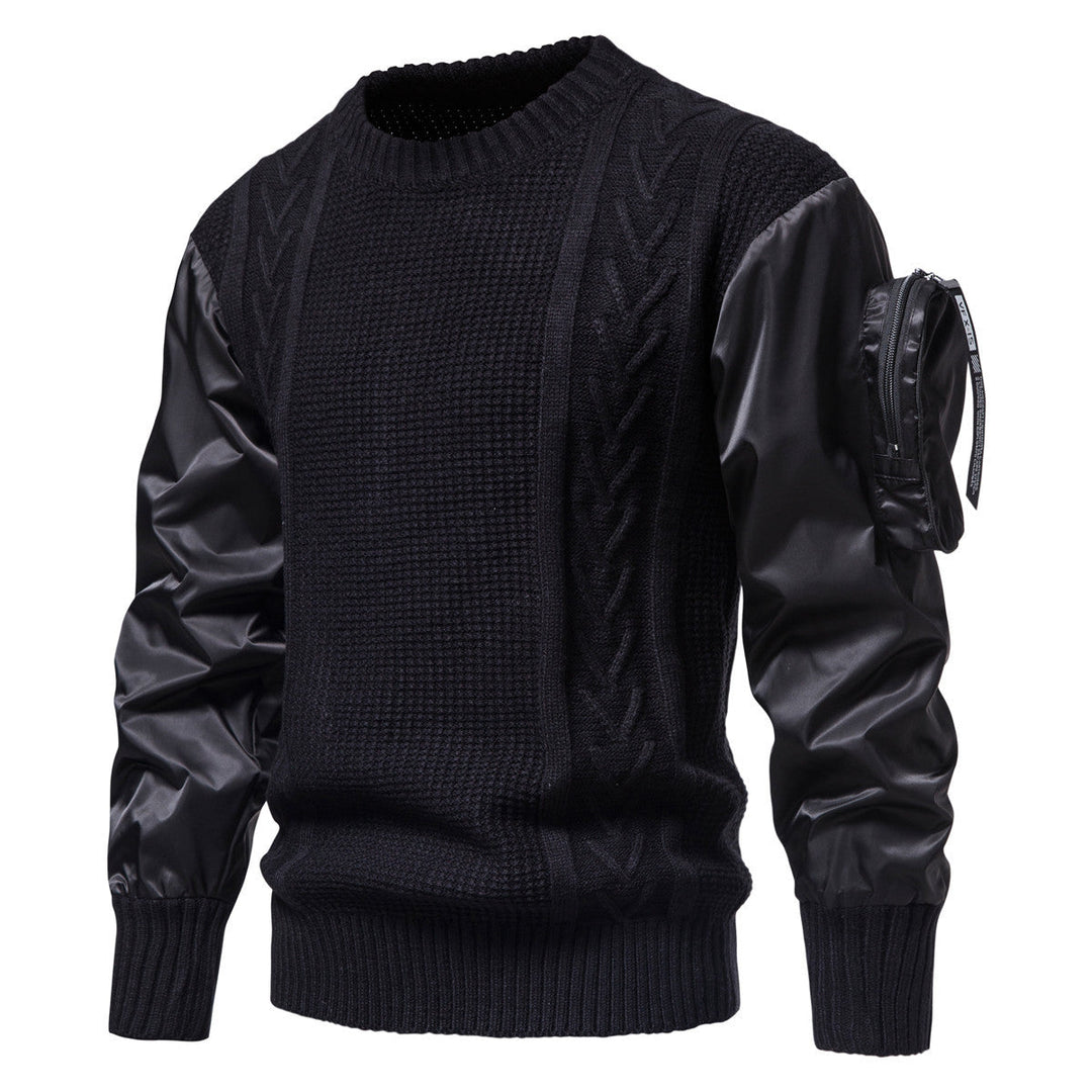 Herren Grobstrickpullover mit modernen Kunstlederärmeln Drune