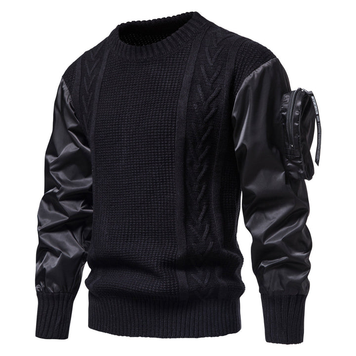 Herren Grobstrickpullover mit modernen Kunstlederärmeln Drune