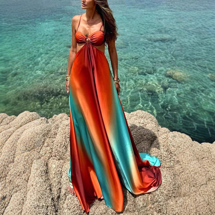 Damen Maxikleid mit verführerischem Wickeldesign und schimmernden Farbverläufen Drune
