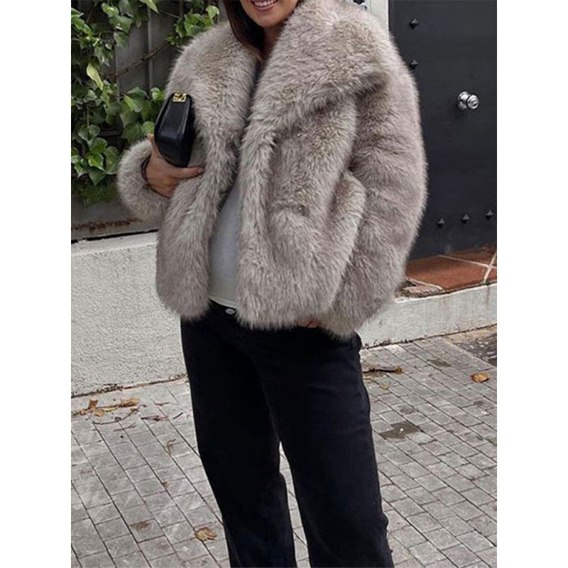 Damen Kuschelige Teddy-Jacke mit breitem Revers Drune