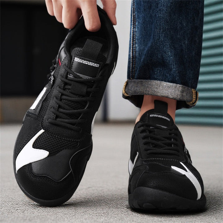 Herren sportiver Retro-Mesh-Ledermix Sneaker mit verstärkter Zehenkappe und griffiger Trailsohle Drune