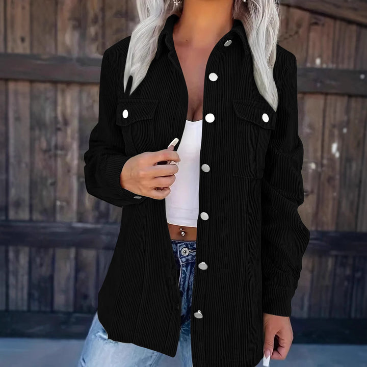 Damen Longline-Cordhemdjacke mit Brustklappen und Druckknopfleiste Drune